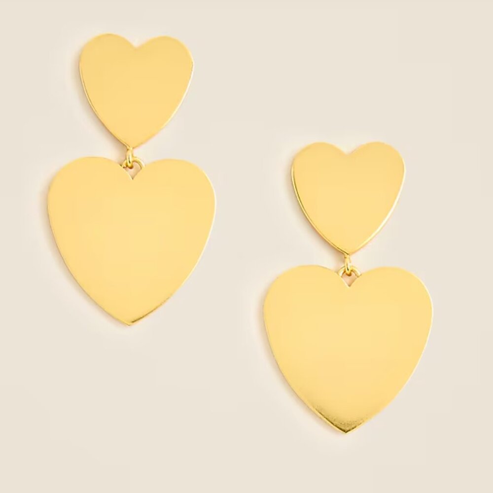 JCREW Gold Double Heart Drop Earrings - NWT!!